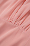 Vestidos longos casuais rosa lisos patchwork com decote em V