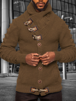 Braune, lässige, einfarbige Rollkragen-Oberbekleidung mit Patchwork-Knöpfen