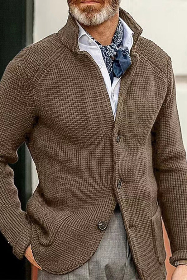 Prendas de abrigo con cuello en V y botones sólidos casuales de color caqui