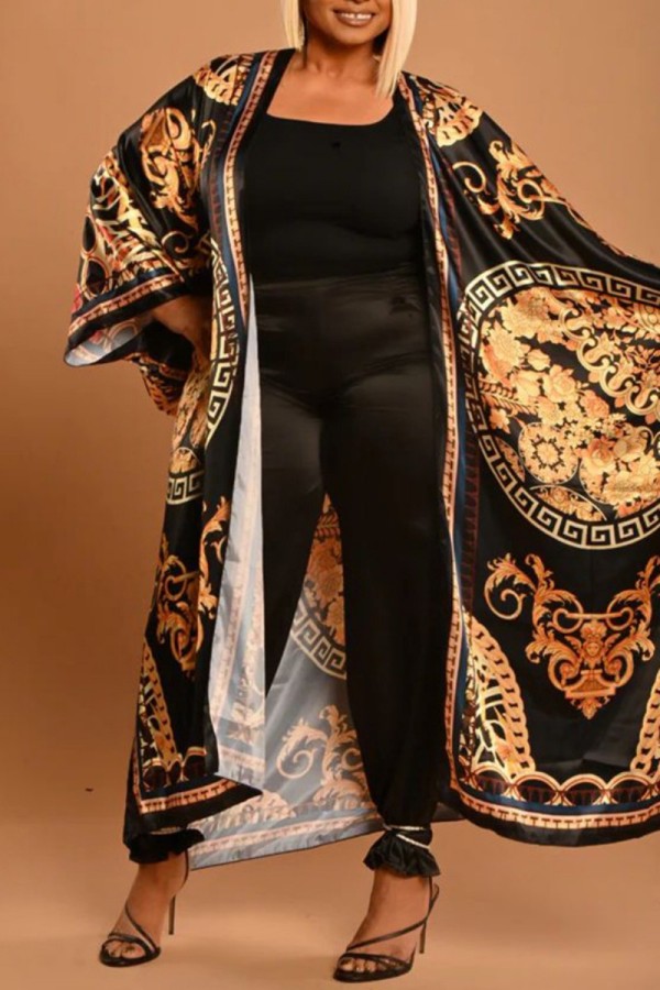 Black Gold Casual Print Cardigan Outerwear
