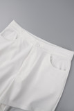 Weiße, lässige, solide Patchwork-Röhrenhose mit hoher Taille und einfarbigem Bleistift