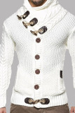 Black Casual Solid Patchwork Buttons Turtleneck Outerwear