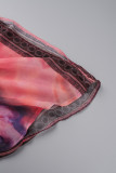 Vêtement d'extérieur à col en V et imprimé décontracté rose rouge