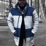 Prendas de abrigo de cuello con capucha de rebeca de patchwork con estampado casual azul