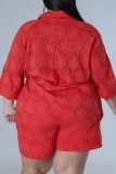 Roter, lässiger, einfarbiger Patchwork-Hemdkragen in Übergröße, zweiteilig