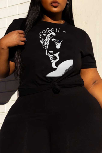 T-shirts noirs à col rond et patchwork à imprimé Street Vintage