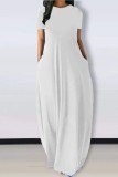 Белое повседневное однотонное базовое платье с круглым вырезом и коротким рукавом Платья Платья