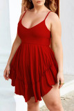 Robe sans manches à bretelles spaghetti solides décontractées rouges robes de grande taille