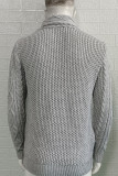Grey Casual Solid Patchwork Buttons Turtleneck Outerwear