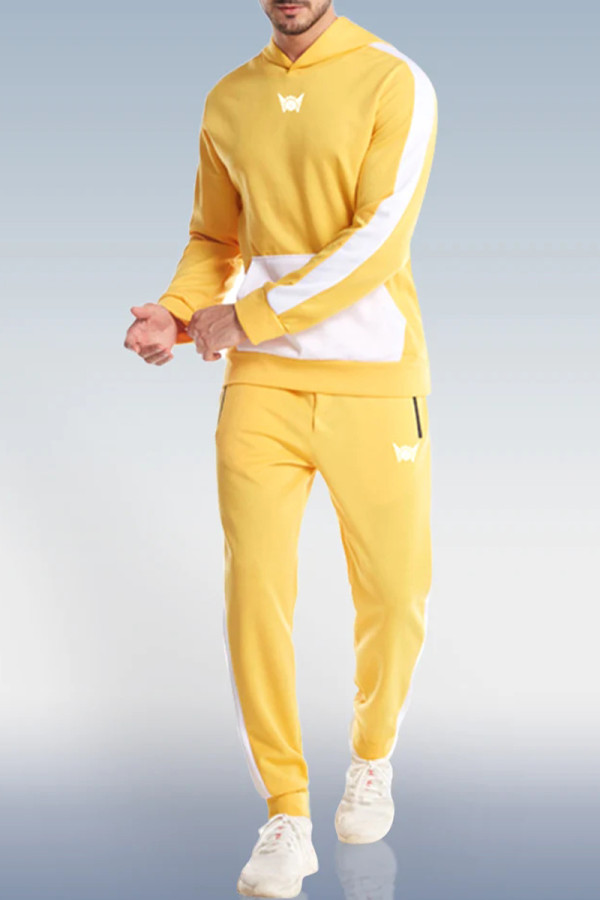 Conjunto de dos piezas de pantalón de suéter amarillo para hombre amarillo 003