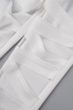 Pantalon décontracté solide patchwork skinny taille haute crayon couleur unie blanc