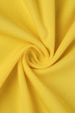Vestito da sera caldo del collo a V della fessura di perforazione della rappezzatura convenzionale sexy gialla