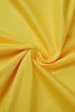Желтый Классический Повседневный принт С принтом О-образный вырез Большие размеры Из двух частей