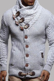 Vêtement d'extérieur décontracté à col roulé avec boutons en patchwork blanc
