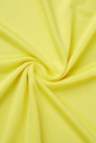 Dos nu imprimé décontracté jaune avec ceinture à bretelles spaghetti sans manches deux pièces