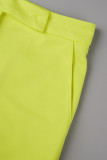 Cardigan patchwork tinta unita casual verde fluorescente colletto rovesciato manica lunga due pezzi