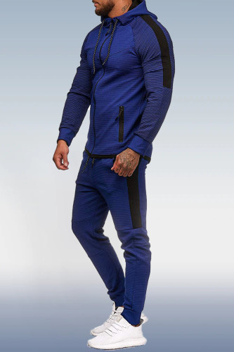 Bleu Ensemble de deux pièces de sport à coutures rayées vertes pour hommes 004