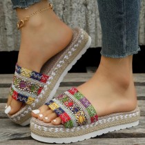 Zapatos de cuña cómodos redondos de patchwork casual multicolor