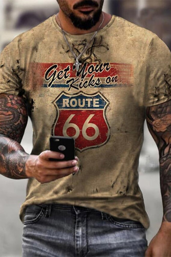 Khakifarbenes T-Shirt mit Motorrad-Print
