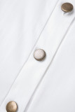 Witte Sexy Casual Elegante Print Effen Patchwork Knopen Overhemd Kraag Taille Rok Jurken