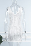 Vestidos brancos sexy patchwork com perfuração quente transparente com decote em V sem mangas