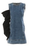 Синие, черные уличные цветные лоскутные пуговицы с круглым вырезом и длинными рукавами, обычные джинсовые платья