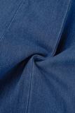 Le cow-boy bleu Casual solide évidé Patchwork V Neck Regular Jumpsuits