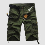 Shorts estampados retos com estampa camuflada verde militar cintura alta reta