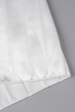 Weiße, lässige, solide Patchwork-Faltenhose mit hoher Taille, gerade und einfarbig
