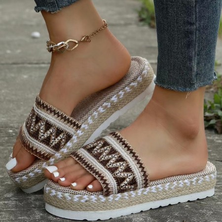 Khaki Casual Patchwork Round Comfortable Wedges Shoes