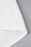 Weiße, lässige, solide Patchwork-Falte mit Gürtel, asymmetrischer O-Ausschnitt, ärmellos, Zweiteile (mit Gürtel)