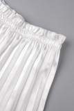 White Casual Solid Patchwork Fold High Waist Straight Solid Color Bottoms