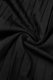 ブラック カジュアル ソリッド 包帯 パッチワーク フォールド O ネック A ライン ドレス