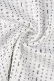 Белое сексуальное лоскутное горячее сверление с прозрачным V-образным вырезом без рукавов Платья