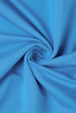 Blauwe sexy effen frenulum rugloze strapless onregelmatige jurkjurken