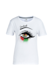 Witte casual Street Eyes bedrukte patchwork T-shirts met ronde hals