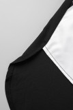La stampa elegante casuale sexy nera abbottona i vestiti dal vestito dalla camicia del collo a V
