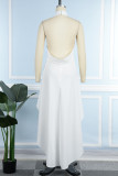 White Casual Solid Patchwork Fold With Belt Asymmetrical O Neck Sleeveless Two Pieces(With A Belt)
