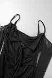 Svarta sexiga solida urholkade lapptäcken Långärmade klänningar utan rygg utan axel