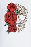 White Casual Basis Print Skull Patchwork O Neck T-Shirts