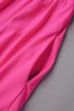 Розово-красный сексуальный сплошной бинт в стиле пэчворк с открытой спиной асимметричный недоуздок плюс размер из двух частей