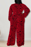 Tangerine Red Casual Print Bandage Patchwork V-hals Jumpsuits in grote maten