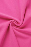 Rosa rojo casual sólido patchwork volante asimétrico cuello en V falda de un paso vestidos de talla grande