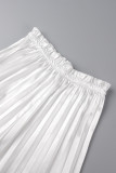 Белые повседневные однотонные однотонные однотонные брюки с высокой талией и высокой талией в складку в стиле пэчворк