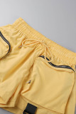 Pantalones de color sólido rectos de cintura alta con cremallera de bolsillo de patchwork sólido informal amarillo