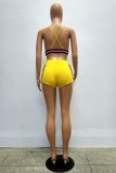 Yellow Sexy Solid Patchwork Backless Spaghetti Strap Sleeveless Two Pieces