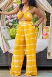 Yellow Sexy Casual Print Bandage Backless Strapless Sleeveless Two Pieces