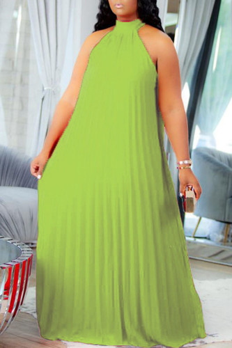 Vert olive élégant solide patchwork pli licou une ligne grande taille robes