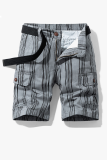 Lichtgrijze casual gestreepte patchwork rechte mid-taille rechte volledige print shorts