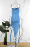 Blue Sexy Solid Frenulum Backless Strapless Irregular Dress Dresses